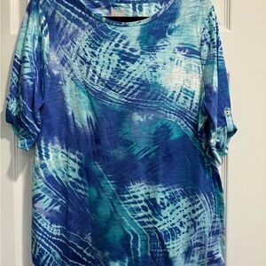 Chico's Oceanic Blue Patterned Short Sleeve Top